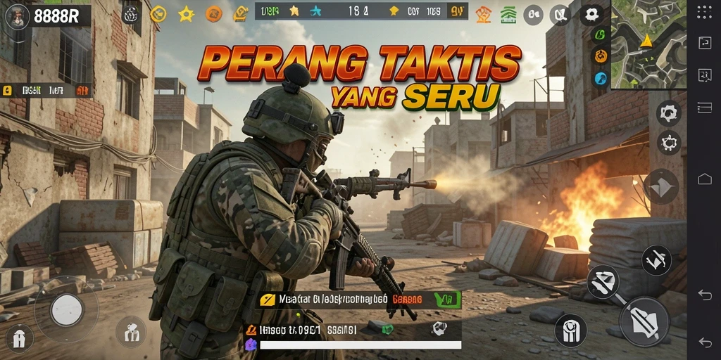 Tampilan gameplay seru dari 888R di medan perang FPS.
