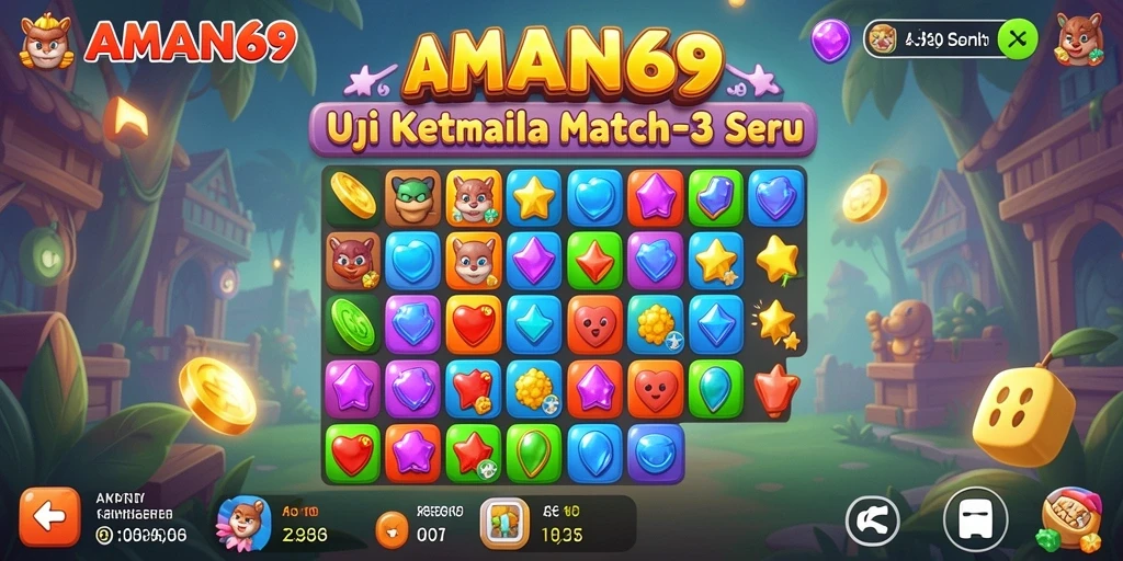Tangkapan layar gameplay AMAN69 yang menunjukkan pengalaman Match-3 yang mengasyikkan.