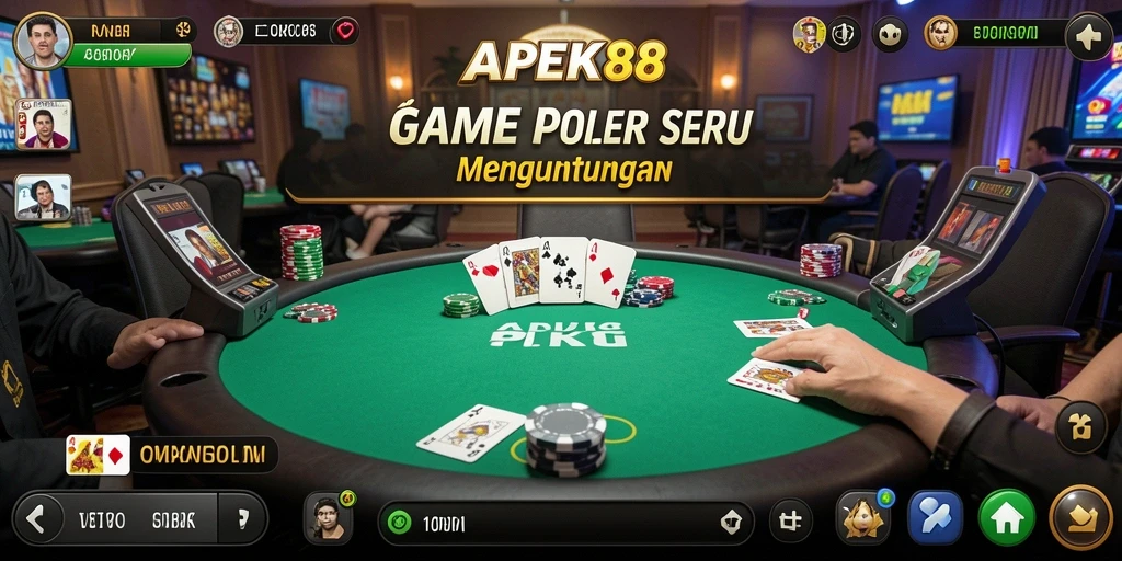 Tampilan gameplay APEK88 dengan suasana poker yang mendebarkan.