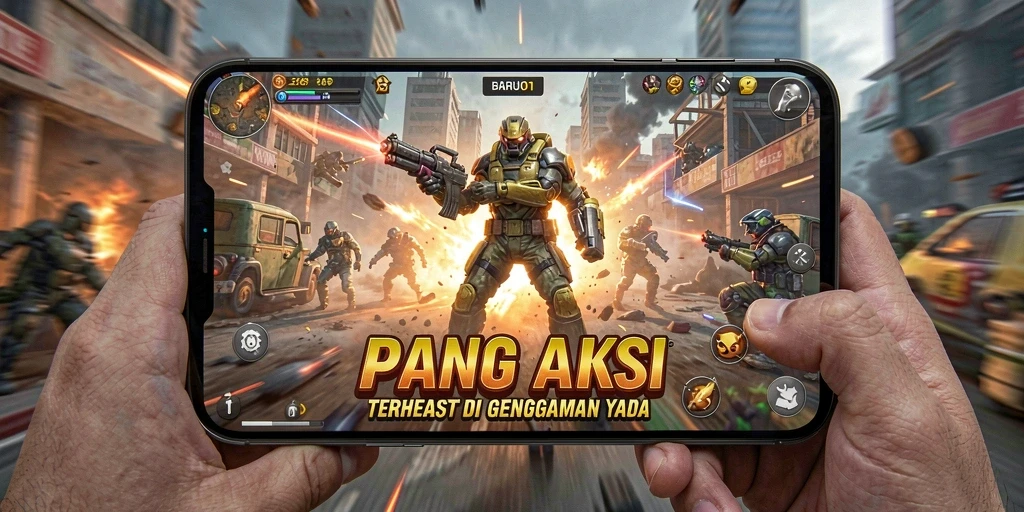 Tangkapan layar gameplay BARU01 menunjukkan aksi tempur yang intens.