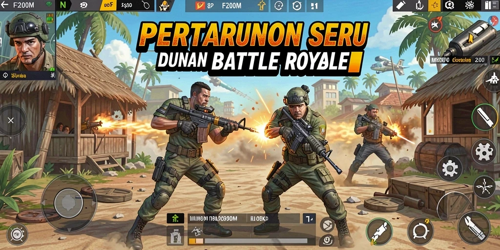 Screenshot gameplay F200M yang menampilkan pertarungan Battle Royale yang penuh aksi.