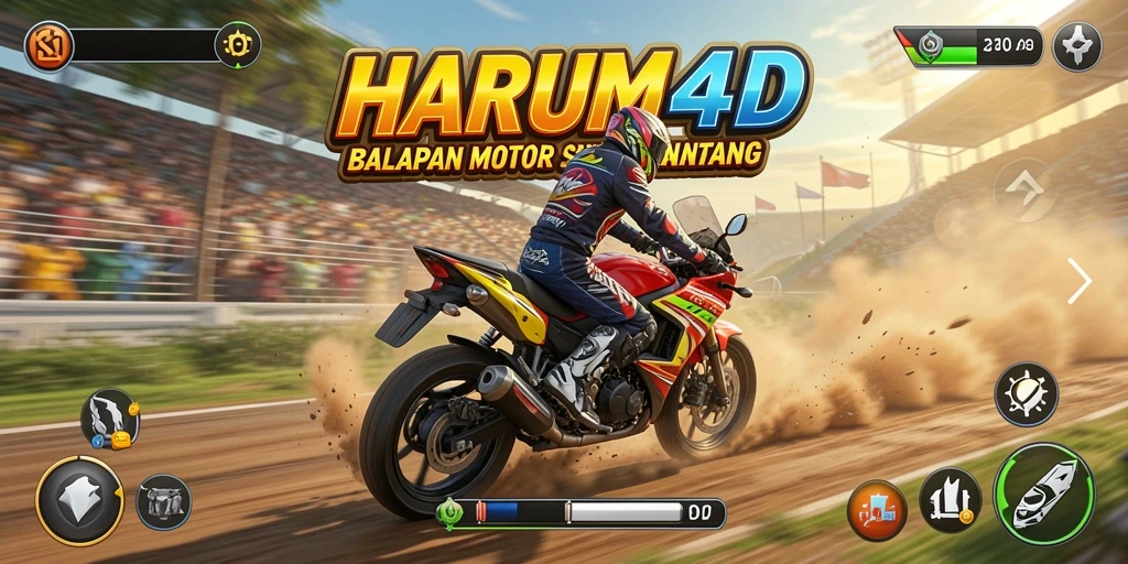 Screenshot gameplay HARUM4D dengan balapan motor seru.
