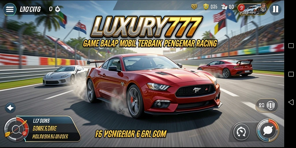 Tampilan gameplay menegangkan dari LUXURY777 saat balapan di trek tercepat.