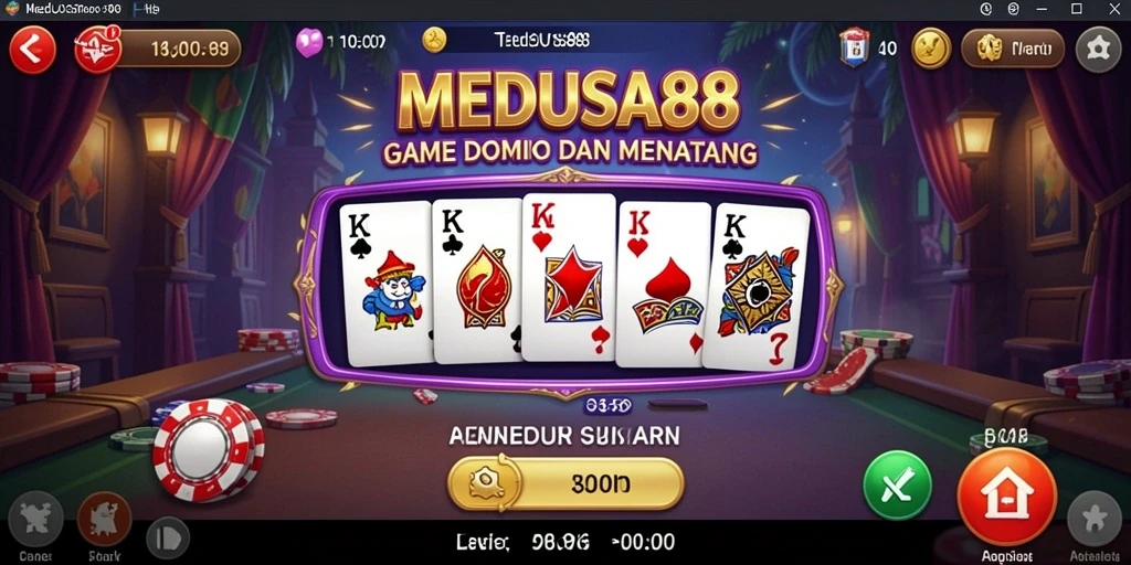 Tampilan dinamis gameplay Domino yang mendebarkan di MEDUSA88.