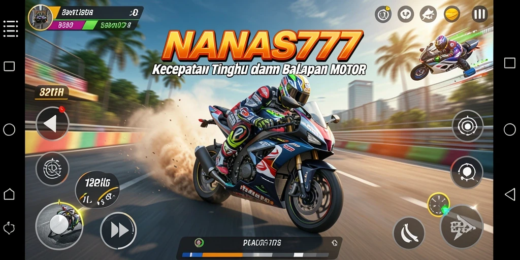 Tampilan gameplay NANAS777 yang menarik dengan balapan motor yang mendebarkan.