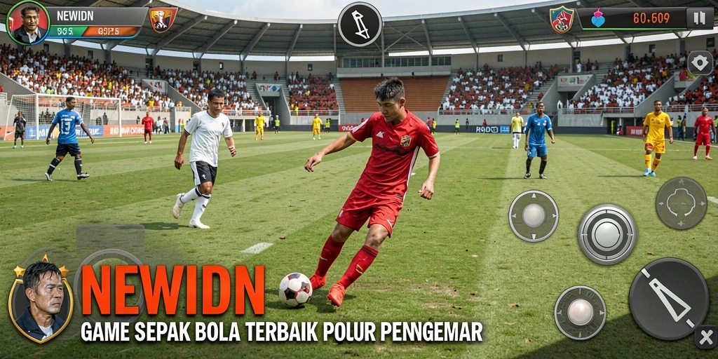 Screenshot utama NEWIDN menampilkan gameplay sepak bola yang mendebarkan.