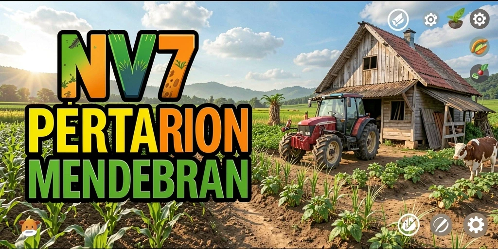 Tangkapan layar gameplay NV77 dengan suasana pertanian yang asri.