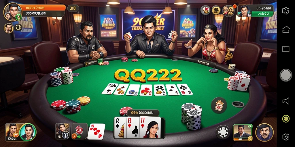 Tangkapan layar permainan Poker di QQ222 yang menampilkan aksi mendebarkan.