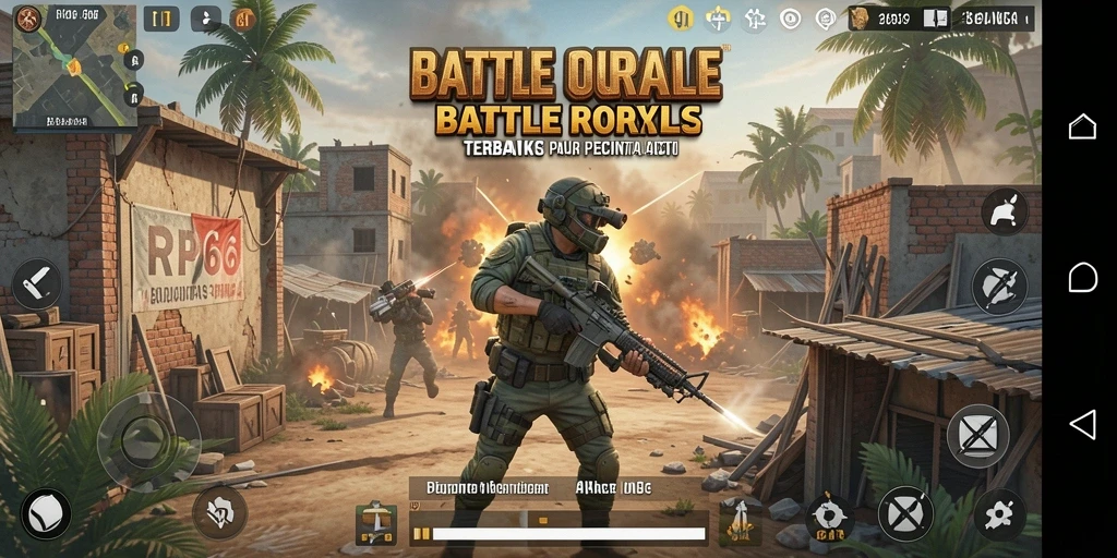 Screenshot utama RP66 menampilkan aksi seru di arena Battle Royale.