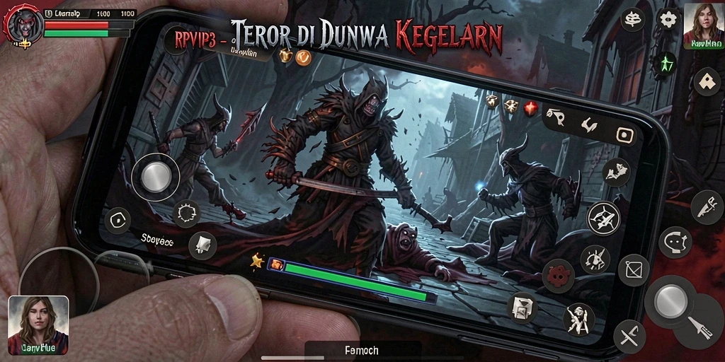 Screenshot gameplay RPVIP3 yang menakutkan di dunia kegelapan.