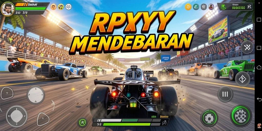 Screenshot gameplay RPYYY menunjukkan aksi balapan yang mendebarkan.