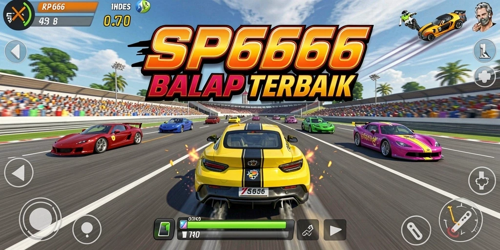 Tampilan seru gameplay SP666 saat balapan di trek menantang.