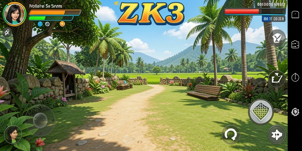 Tampilan gameplay ZK3 yang ceria dan mengasyikkan.